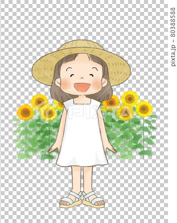 向日葵和草帽的女孩 80388588