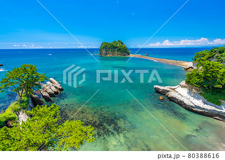 【静岡県】　西伊豆　トンボロ現象　堂ヶ島　三四郎島 80388616