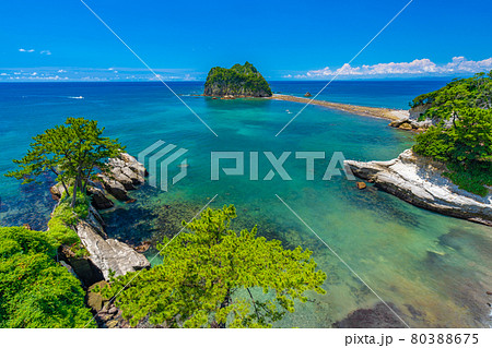 【静岡県】　西伊豆　トンボロ現象　堂ヶ島　三四郎島 80388675