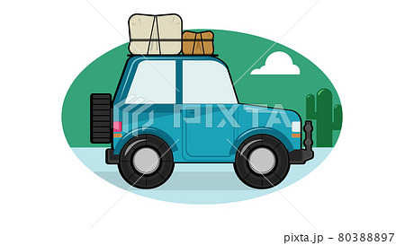 荷物を積んで走るジープ車両のイラストのイラスト素材 8037