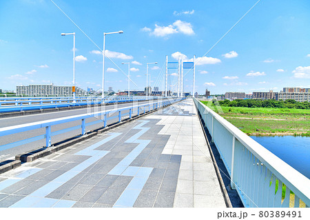 是政橋/多摩川 府中市方面を望む(東京都府中市)【2021.7】 是政橋/多摩川 府中市方面を望む(東京都府中市)【2021.7】 80389491
