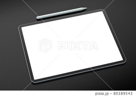 Computer tablet with pencil isolated on black background. 80389543