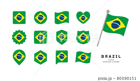 ブラジルの国旗 色々な形のアイコンセット ベクターイラストのイラスト素材