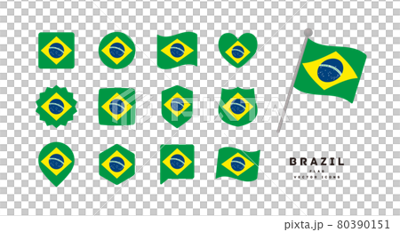 ブラジルの国旗 色々な形のアイコンセット ベクターイラスト 80390151