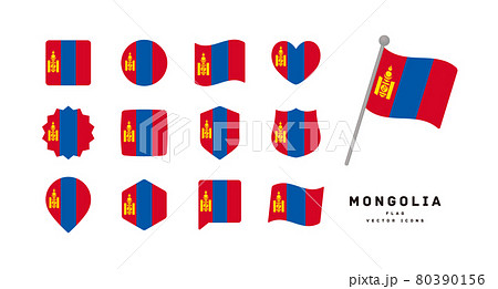 モンゴルの国旗 色々な形のアイコンセット ベクターイラスト