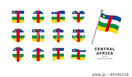 中央アフリカの国旗 色々な形のアイコンセット ベクターイラスト