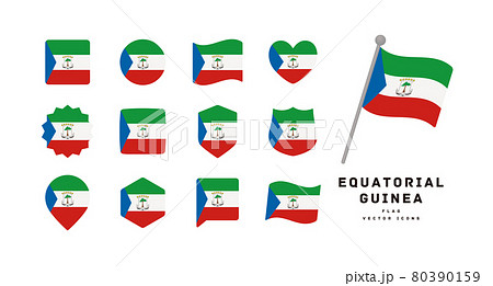赤道ギニアの国旗 色々な形のアイコンセット ベクターイラスト