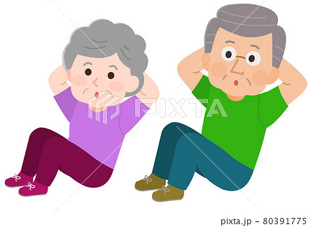 腹筋するシニア男性とシニア女性 イラストのイラスト素材