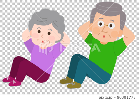 腹筋するシニア男性とシニア女性 イラストのイラスト素材