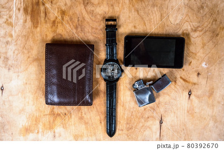 Business wristwatch on the wooden table 80392670