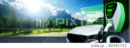 EV charging station for electric car in concept of alternative green energy 80392732