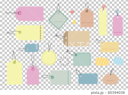 いろんなラベル・タグの手描きイラスト（カラー/輪郭線なし） 80394036