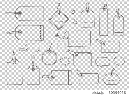 いろんなラベル タグの手描きイラスト モノクロ のイラスト素材 いろんなラベル タグの手描きイラスト モノクロ のイラスト素材