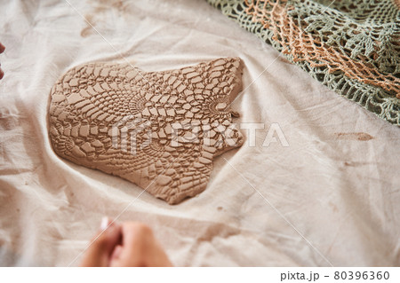 Texture with interesting pattern at the future dish after imprinting at it napkin 80396360