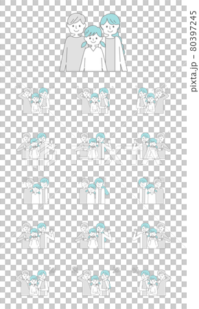 家庭情感套裝-半身-3 家庭-簡約線條-藍色 80397245