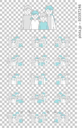 家庭情感套裝-半身-4 家庭-簡約線條-藍色 家庭情感套裝-半身-4 家庭-簡約線條-藍色 80397246