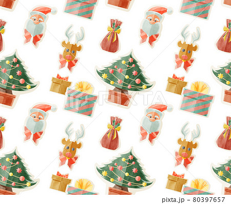 クリスマスモチーフの連続背景パターン手描き水彩風イラスト クリスマスモチーフの連続背景パターン手描き水彩風イラスト 80397657