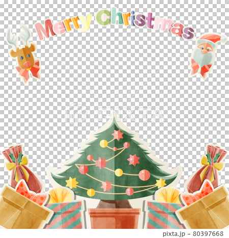 クリスマスプレゼントとクリスマスツリーの手書き水彩風イラストのイラスト素材 クリスマスプレゼントとクリスマスツリーの手書き水彩風イラストのイラスト素材