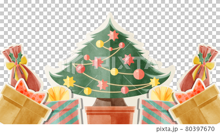 クリスマスプレゼントともみの木の手書き水彩風イラストのイラスト素材