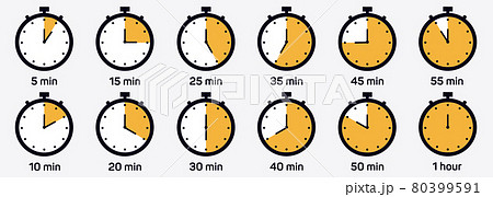 Timer, clock, stopwatch isolated set icons. Label cooking time. Vector illustration. 80399591