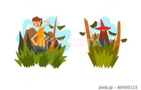 People Walking in Beautiful Nature, Boy Got Lost in Forest, Bearded Man in Pointy Hat Standing in Tall Grass Cartoon Vector Illustration People Walking in Beautiful Nature, Boy Got Lost in Forest, Bearded Man in Pointy Hat Standing in Tall Grass Cartoon Vector Illustration 80400123