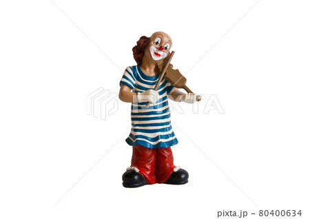 Figurine of the clown in a long stripped vest with a violin, isolated on a white background Figurine of the clown in a long stripped vest with a violin, isolated on a white background 80400634