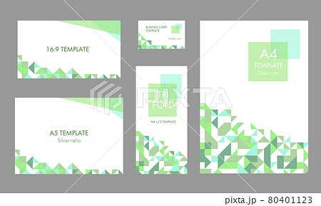 グリーン系のアブストラクト柄 ビジネステンプレート セット グリーン系のアブストラクト柄 ビジネステンプレート セット 80401123