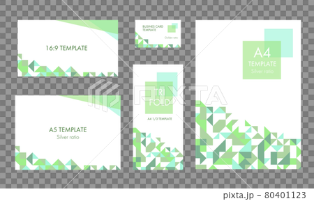 グリーン系のアブストラクト柄 ビジネステンプレート セット グリーン系のアブストラクト柄 ビジネステンプレート セット 80401123