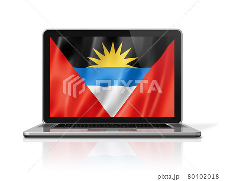 Antigua and Barbuda flag on laptop screen isolated on white. 3D illustration 80402018