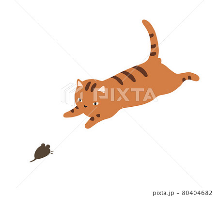 猫とネズミがにらめっこするイラスト トラ猫のイラスト素材