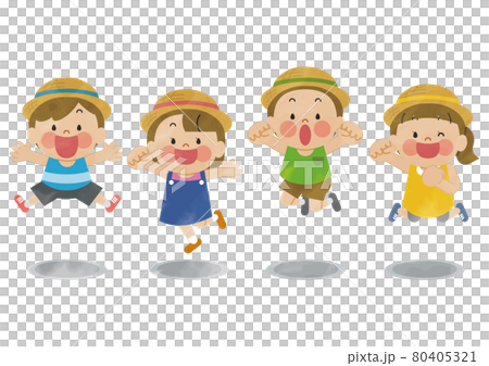 Children jumping in a straw hat watercolor Children jumping in a straw hat watercolor 80405321