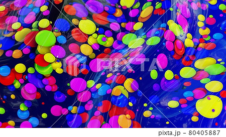 abstract background of shiny glossy surface like wavy blue liquid with rainbow color circles like drops of paint in oil. Beautiful creative background with color gradient. 3d render abstract background of shiny glossy surface like wavy blue liquid with rainbow color circles like drops of paint in oil. Beautiful creative background with color gradient. 3d render 80405887
