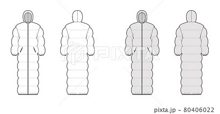 Hooded Puffer Quilted Shell Down Coat Jacket のイラスト素材