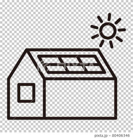 黑白細線圖標/帶太陽能電池板的房子的白色背景 80406346