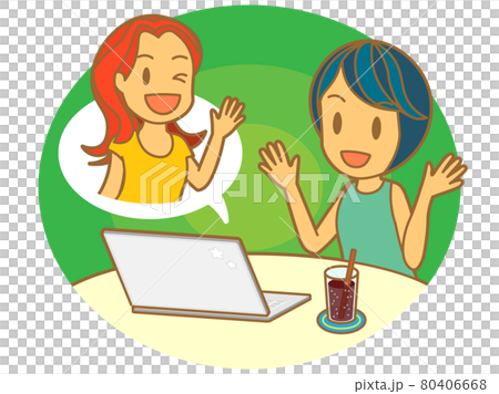 オンラインで楽しくおしゃべりする女性二人 80406668