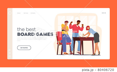 Characters Playing Board Games Landing Page Template. People Play Together on Weekend Around Table. Joyful Sparetime 80406720