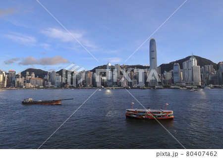 Star Ferry in Hong Kong Harbor with skyline in background 10 July 2021 Star Ferry in Hong Kong Harbor with skyline in background 10 July 2021 80407462