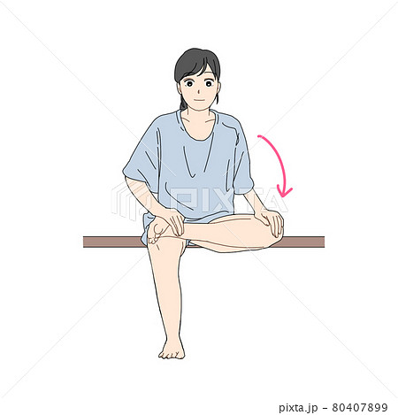 左お尻のストレッチをする女性 正面 のイラスト素材