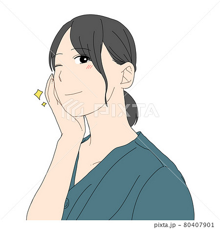 顔のむくみが取れてスッキリ顔の女性 横向き のイラスト素材