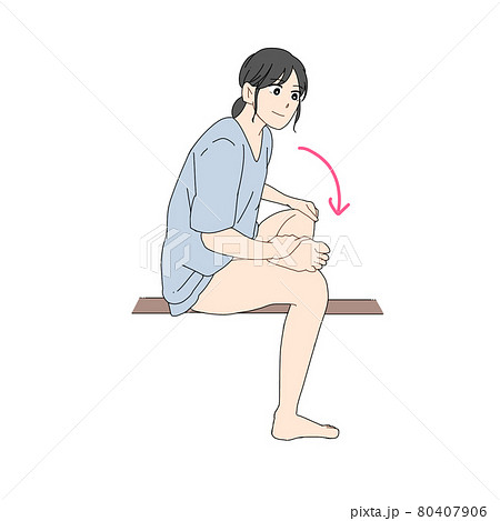 左お尻のストレッチをする女性（横） 80407906