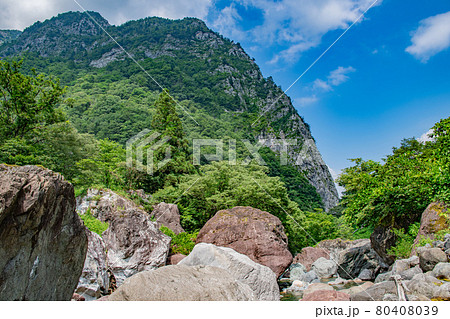小滝川ヒスイ狭から望む明星山 80408039