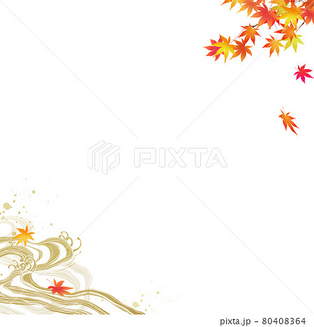 紅葉と波の和風背景のイラスト素材