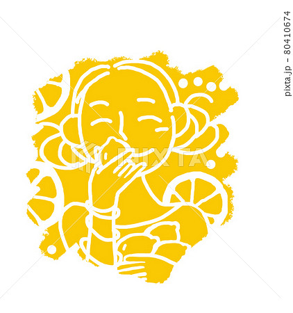 イキイキ生きるスローライフ　レモンでビタミンを取る女性　果物に癒される 80410674