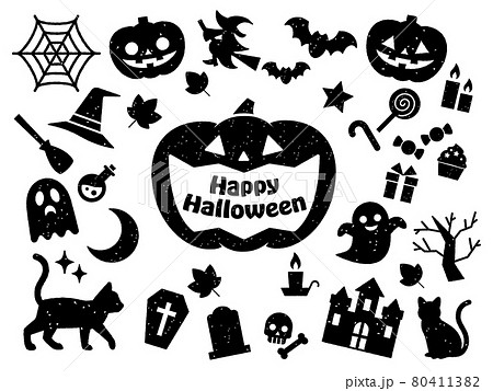 ハロウィンの判子風アイコンセット(黒) ハロウィンの判子風アイコンセット(黒) 80411382
