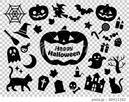 ハロウィンの判子風アイコンセット(黒) ハロウィンの判子風アイコンセット(黒) 80411382