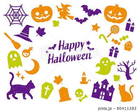 ハロウィンの判子風アイコンセット ハロウィンの判子風アイコンセット 80411383