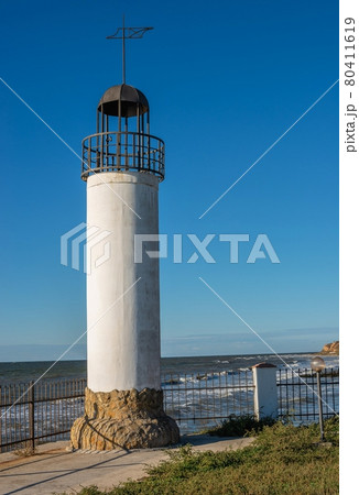 Lighthouse Karabush in  Morskoe village, Odessa region, Ukraine 80411619