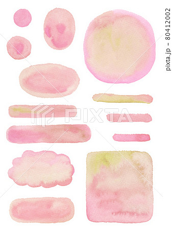 いろいろな形の背景として使えるピンク色の水彩手描きイラストセット 80412002