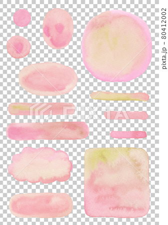 いろいろな形の背景として使えるピンク色の水彩手描きイラストセット 80412002