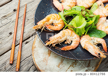 Boiled shrimp on a plate Boiled shrimp on a plate 80412766